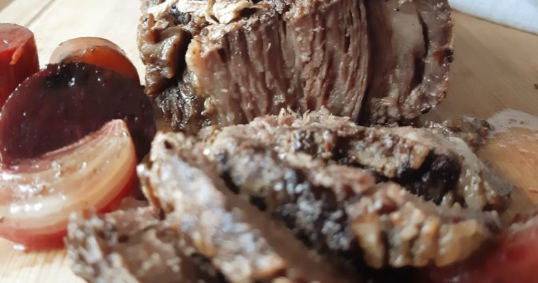Beet Roast beef focus on roast grain