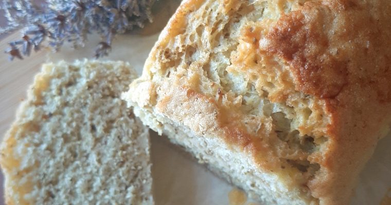 Rosemary Mung bean bread showing crumb cross-section of a cut slice