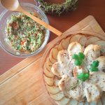 Top view of open face chicken taco bake with guacamole