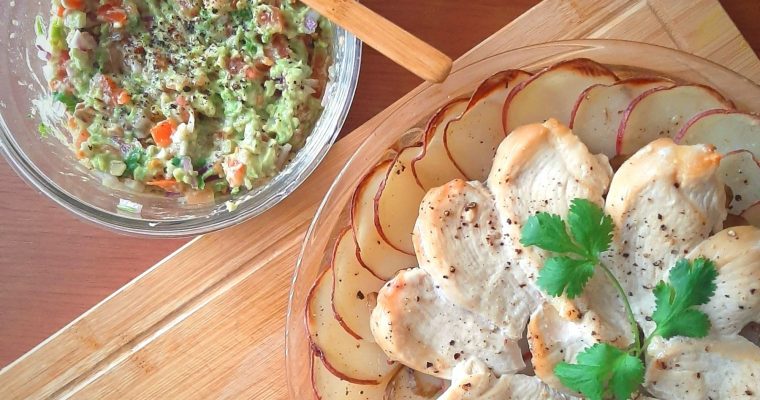Top view of open face chicken taco bake with guacamole