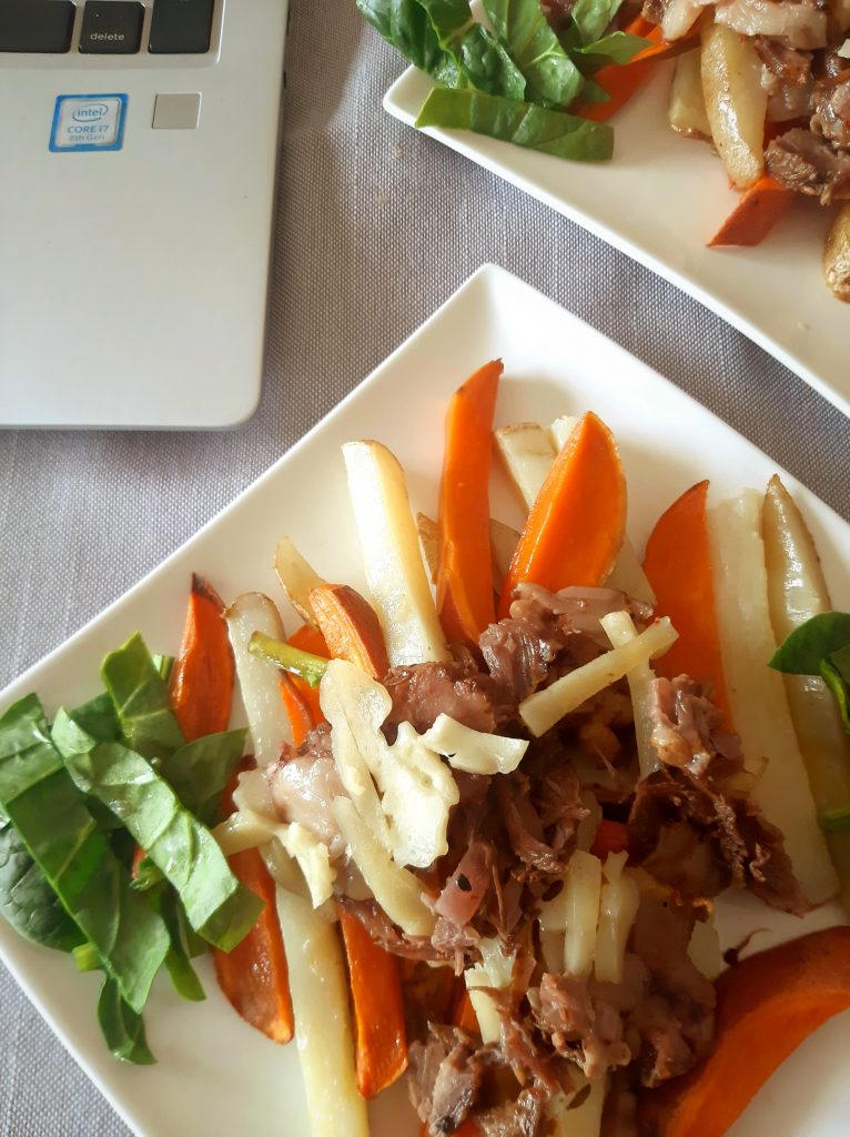 Dairy free roast beef Philly cheesesteak on fries