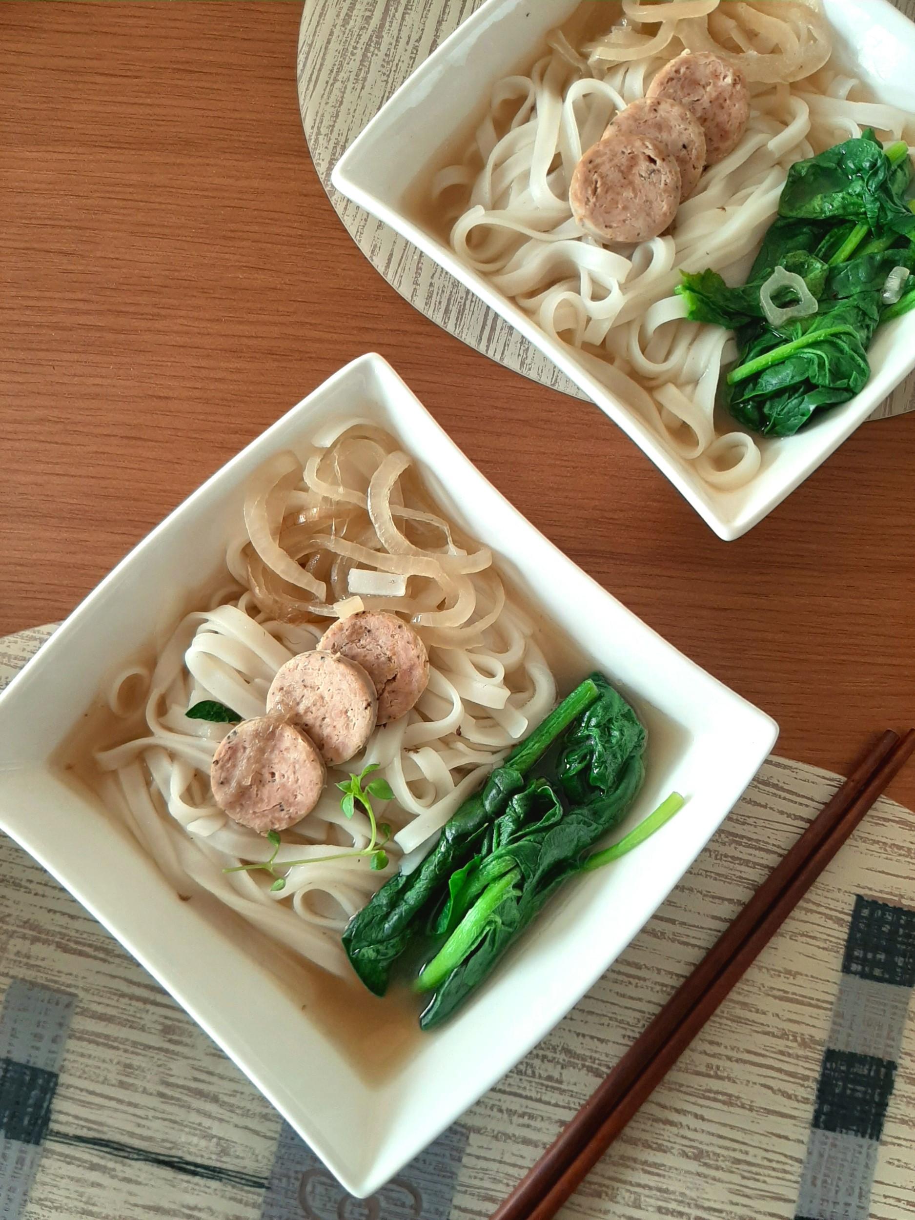 Quick Sausage Pho with Spinach⁠