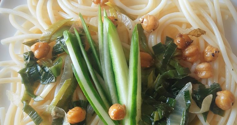 chickpea and leek Vegan green pasta