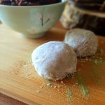 Matcha Mochi with Adzzuki Bean filling at an angle