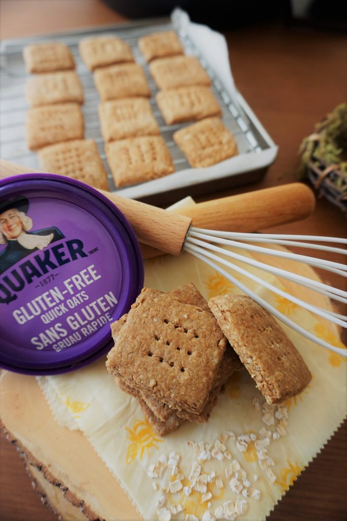 Original Gluten free graham cracker with whisk and Quaker oats lid