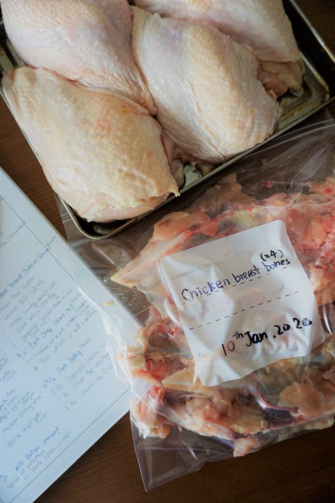 Chicken breast meat prep deboned for broth