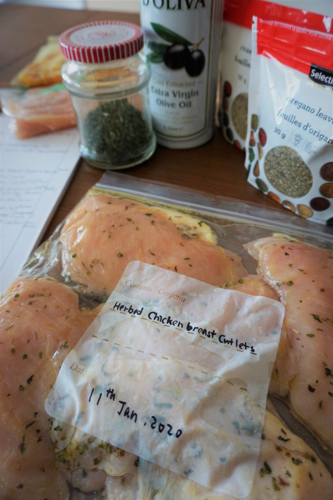 sliced chicken breast with herbs marinade