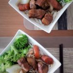 Taiwanese five spice stewed pork belly on rice noodle