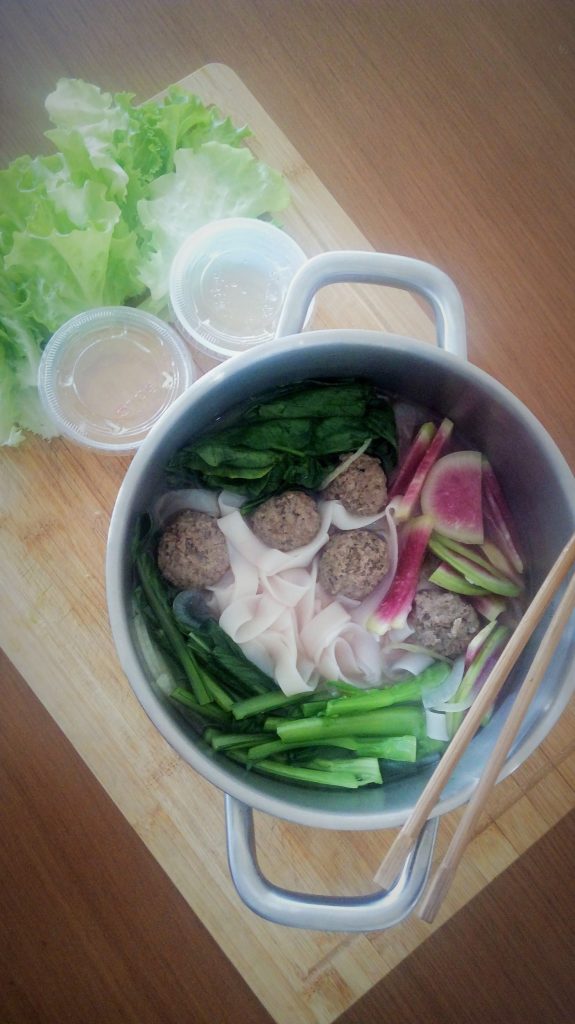 Chinese five-spice beef balls on rice noodles