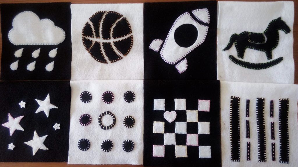 Felt high contrast cards made during third trimester
