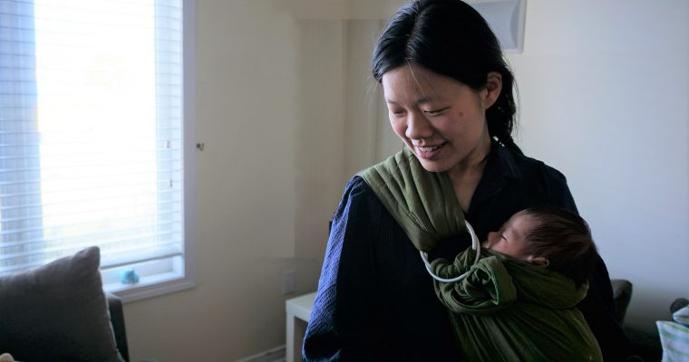 Giddy in ring sling with Brenda a month after birth